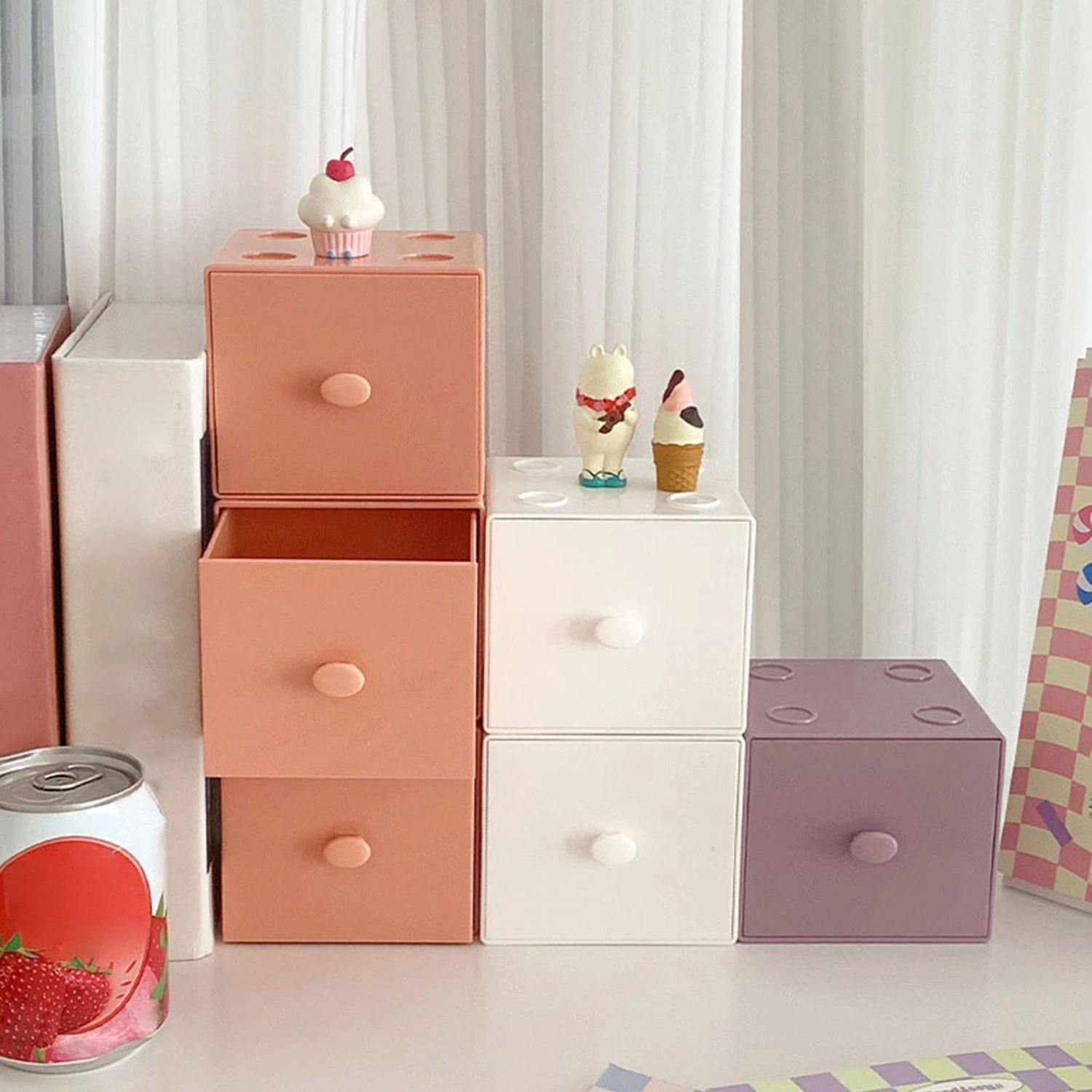 Storage Box High Capacity Block Cube Shape Drawer Type with Handle  Ins Style Desktop Drawer Storage Boxes Daily Use