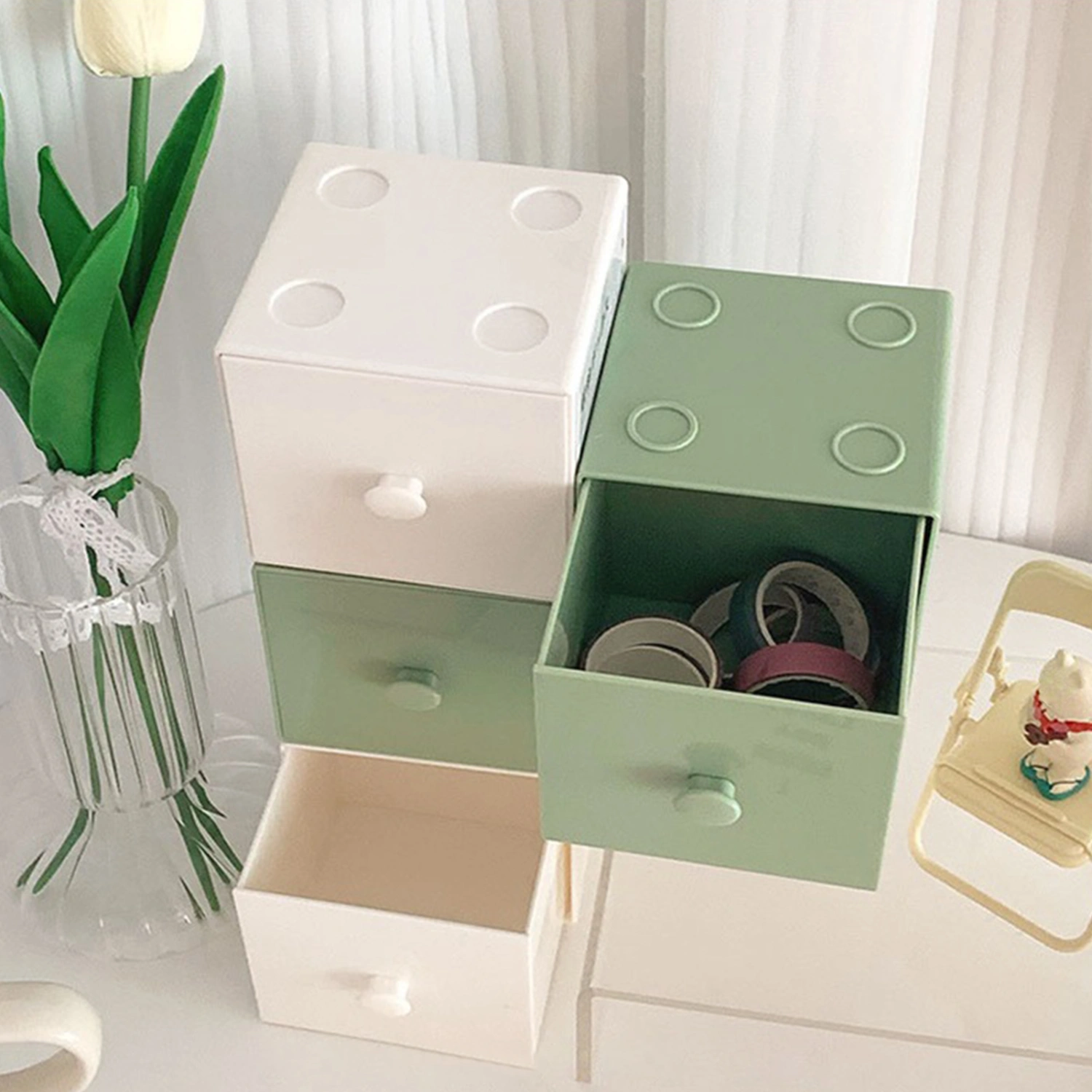 Storage Box High Capacity Block Cube Shape Drawer Type with Handle  Ins Style Desktop Drawer Storage Boxes Daily Use