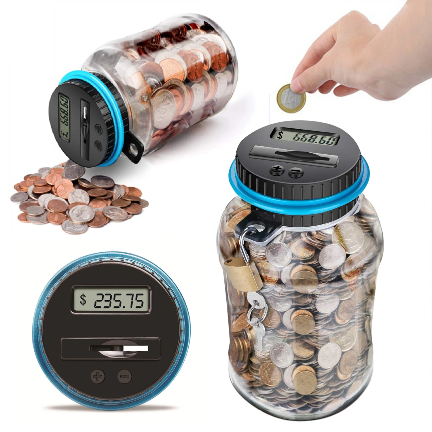 Money Box with Lock LCD Digital Counter 2.5L Capacity Clear Plastic Safe Coins Saving Pot Piggy Bank Home Supplies