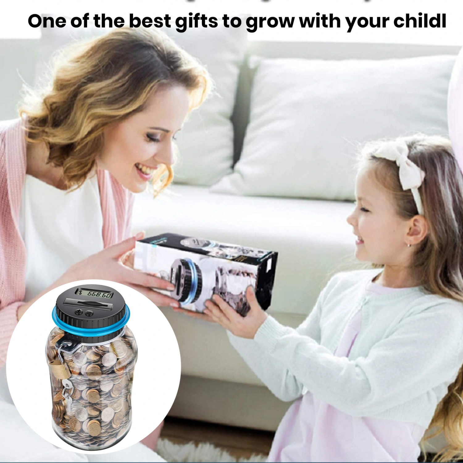 Money Box with Lock LCD Digital Counter 2.5L Capacity Clear Plastic Safe Coins Saving Pot Piggy Bank Home Supplies