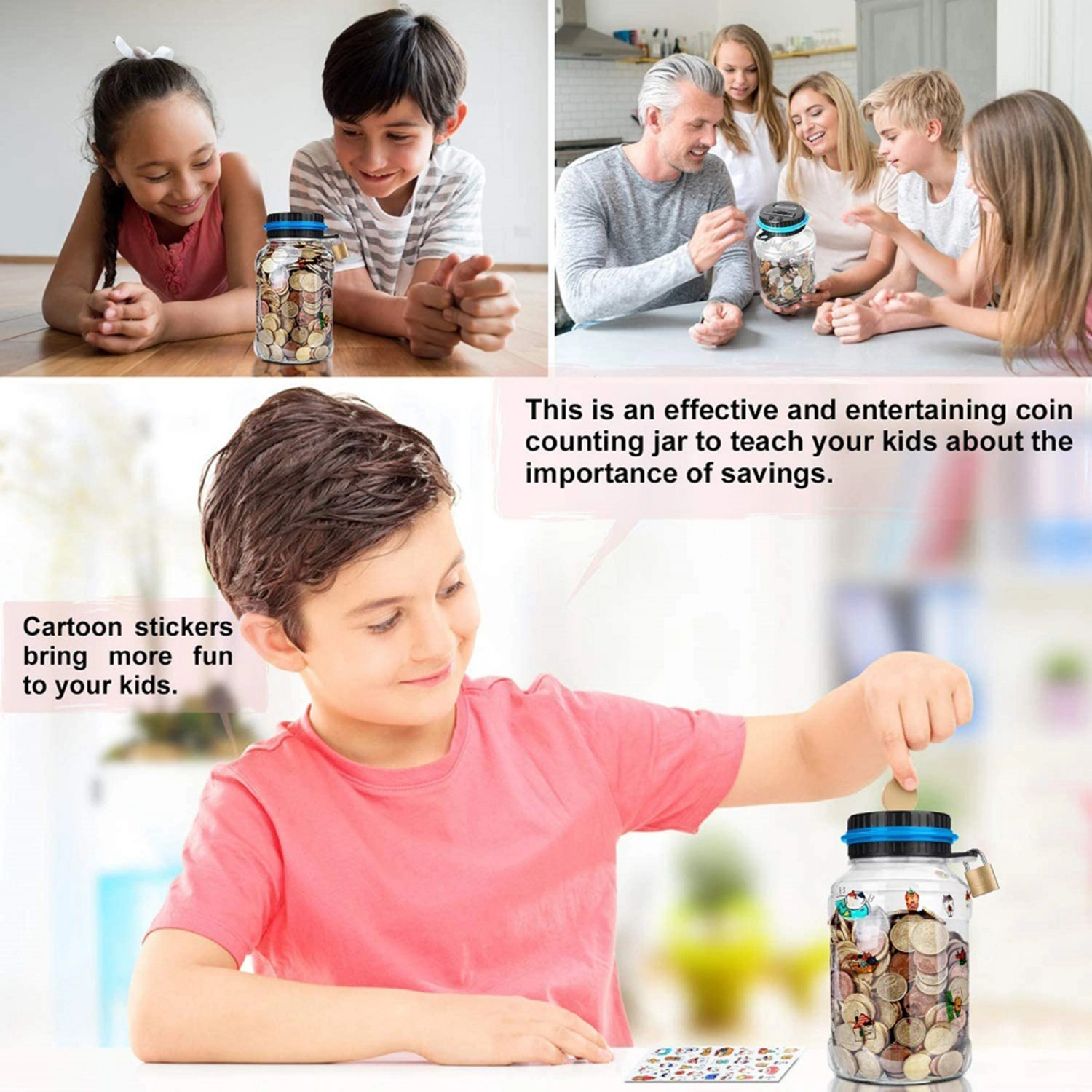 Money Box with Lock LCD Digital Counter 2.5L Capacity Clear Plastic Safe Coins Saving Pot Piggy Bank Home Supplies