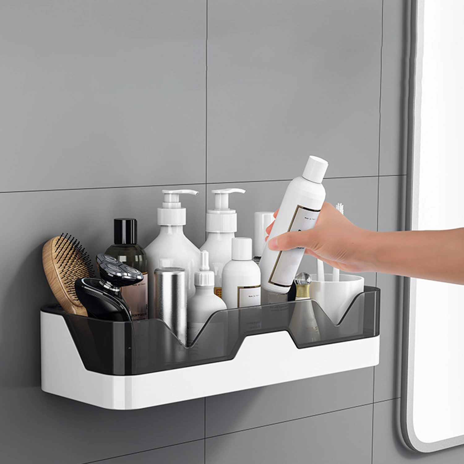 Storage Shelf Wall Mounted Self-adhesive Plastic Easy to Install Bathroom Shelf for Home
