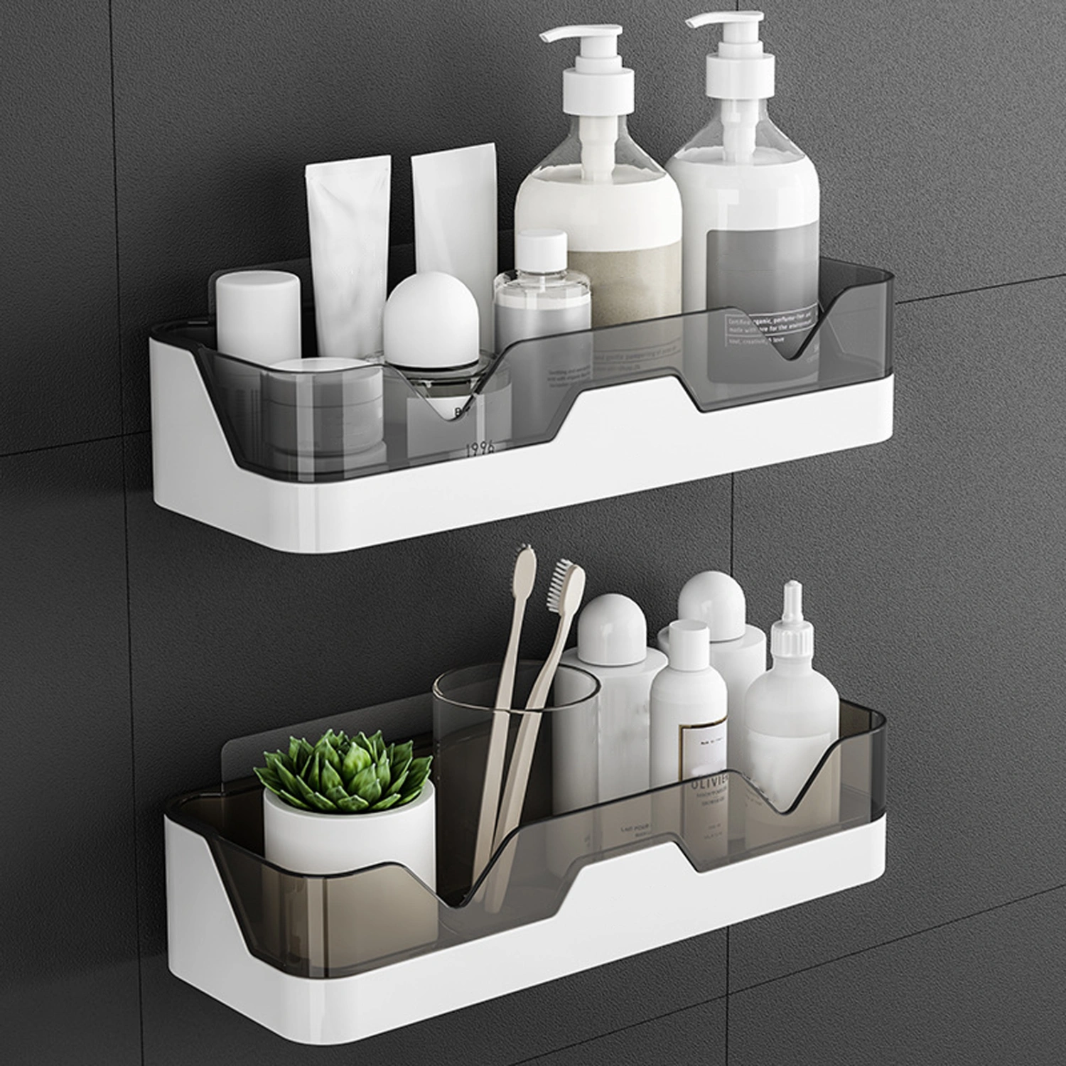 Storage Shelf Wall Mounted Self-adhesive Plastic Easy to Install Bathroom Shelf for Home
