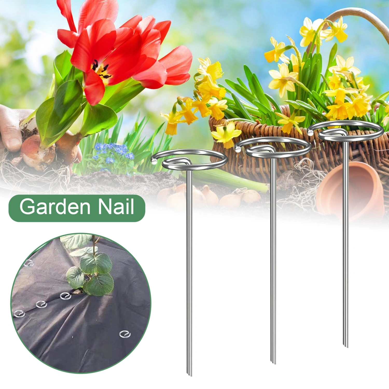 20Pcs Garden Nail High Hardness Rust-free Sharp Tip Galvanized Iron G-shaped Circle Top Landscape Staple Pin Farm Supply