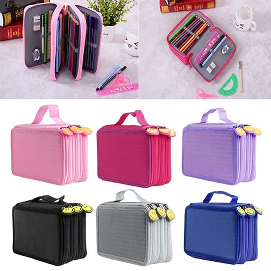 Large Capacity 3 Layer 52 Holes Student Pen Pencil Storage Zipper Case Holder