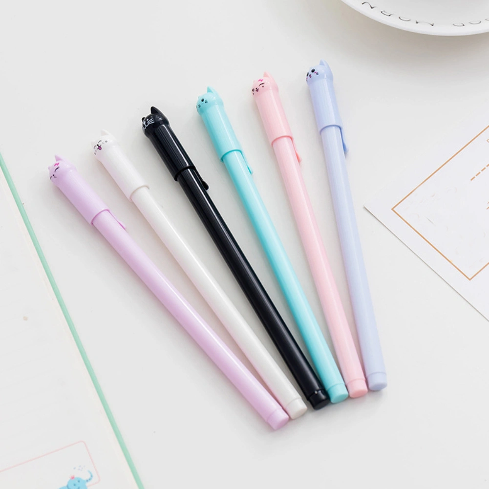 Lovely 6 Pcs Cat Black Ink Pen Writing School Stationery School Supplies Gift