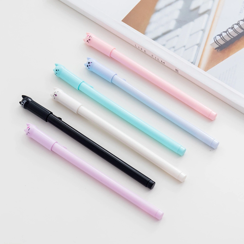 Lovely 6 Pcs Cat Black Ink Pen Writing School Stationery School Supplies Gift
