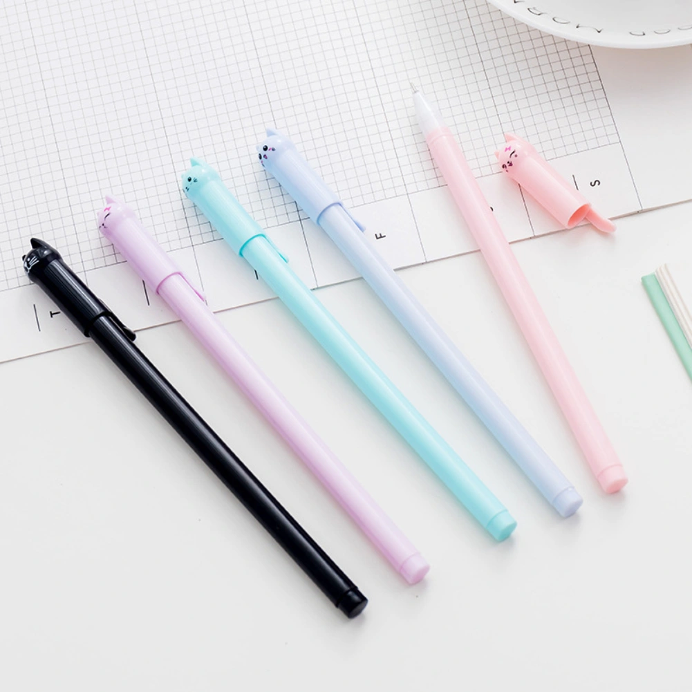 Lovely 6 Pcs Cat Black Ink Pen Writing School Stationery School Supplies Gift