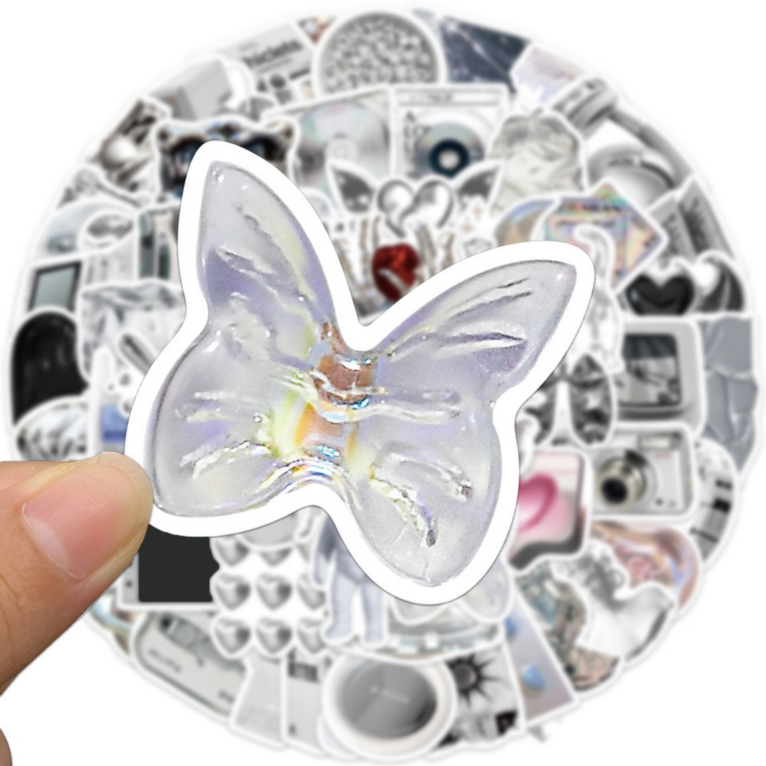66Pcs Graffiti Stickers Various Aesthetic Simple Style Silver Color Cute Decals DIY Vinyl Art Waterproof Suitcase Laptop Water Bottle Guitar Cartoon Stickers Children Gift