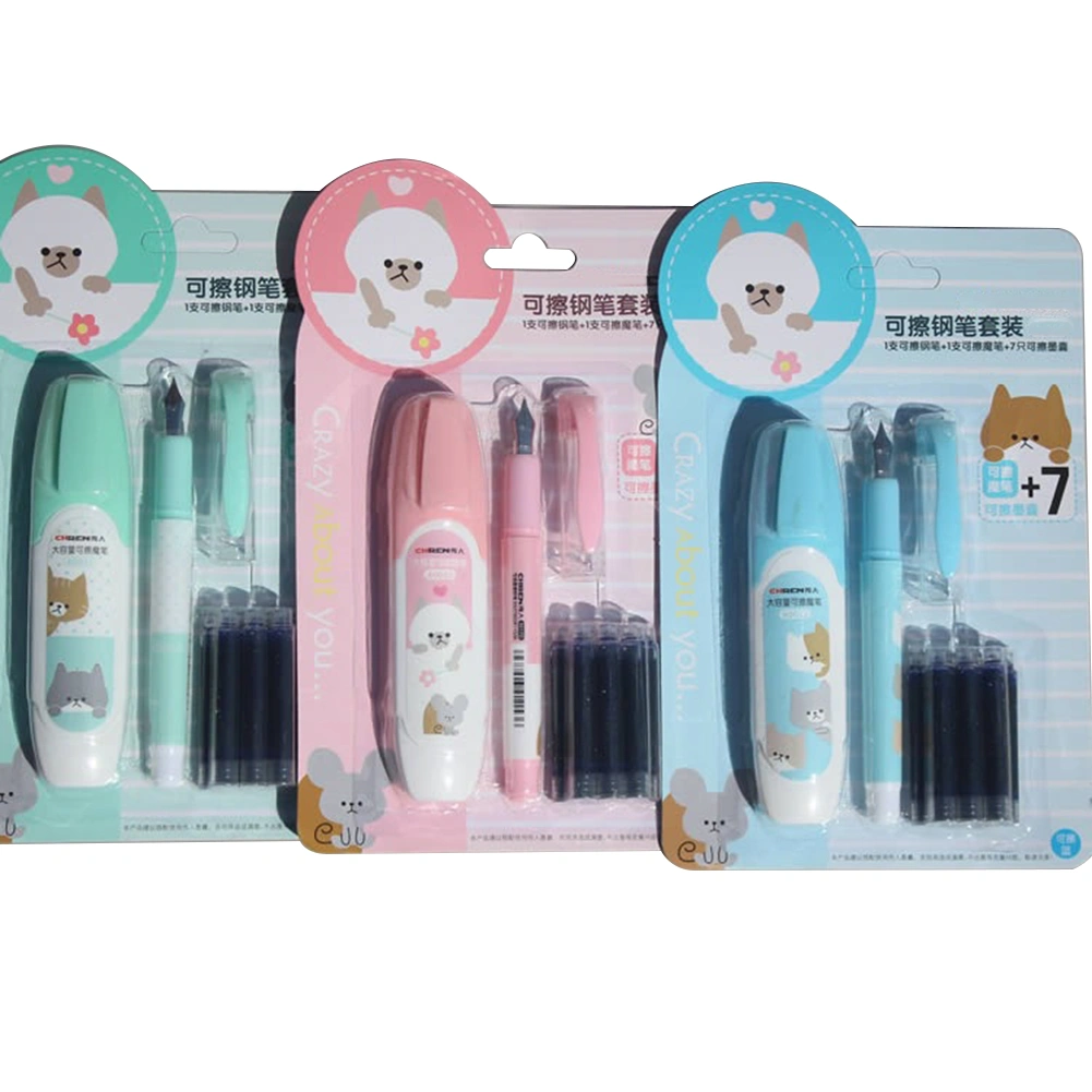 Large Nib Erasable Fountain Pen with 7 Ink Refills Stationary School Supplies