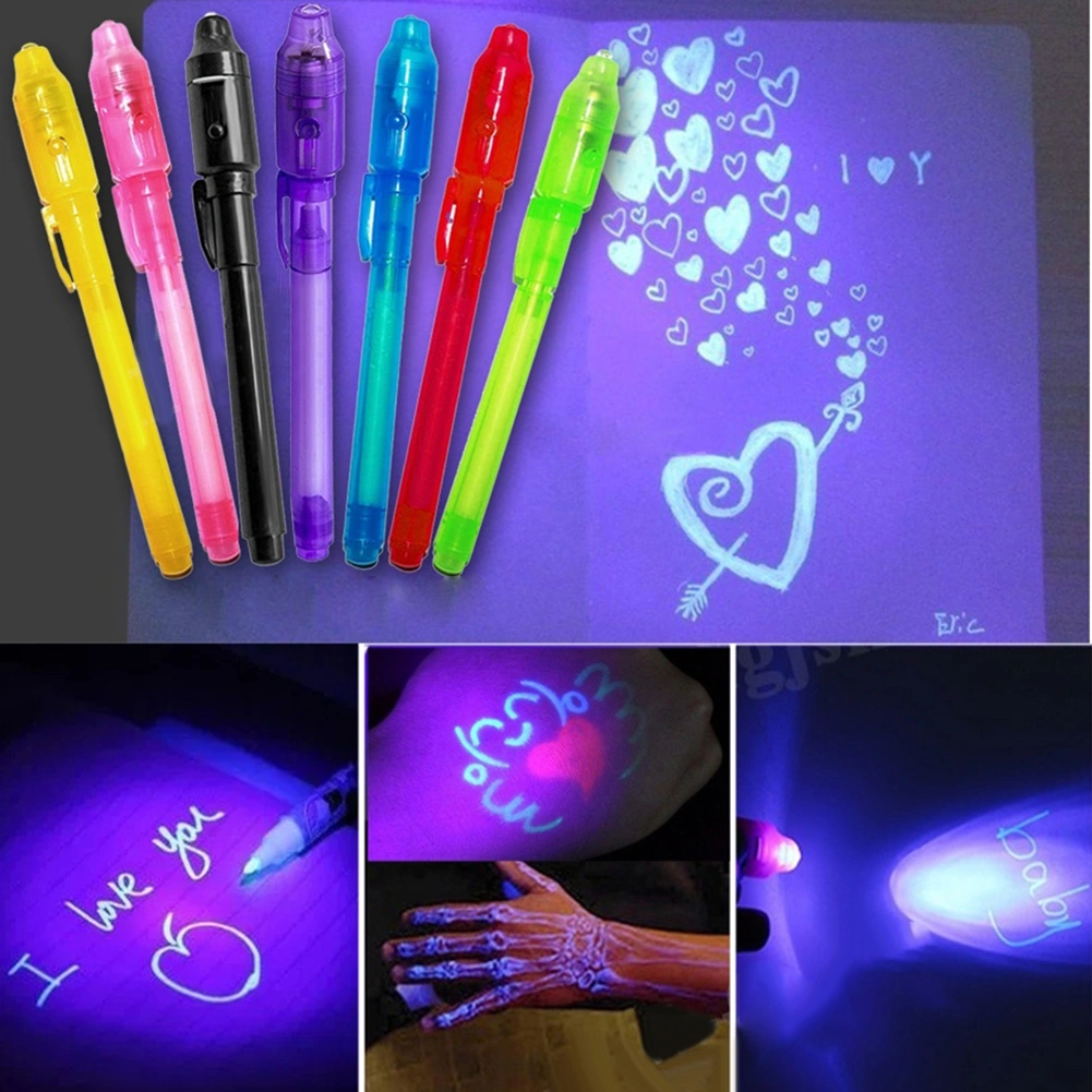 4Pcs 2 in 1 Luminous Light Pen UV Writing Invisible Ink Marker Kids Drawing Gift