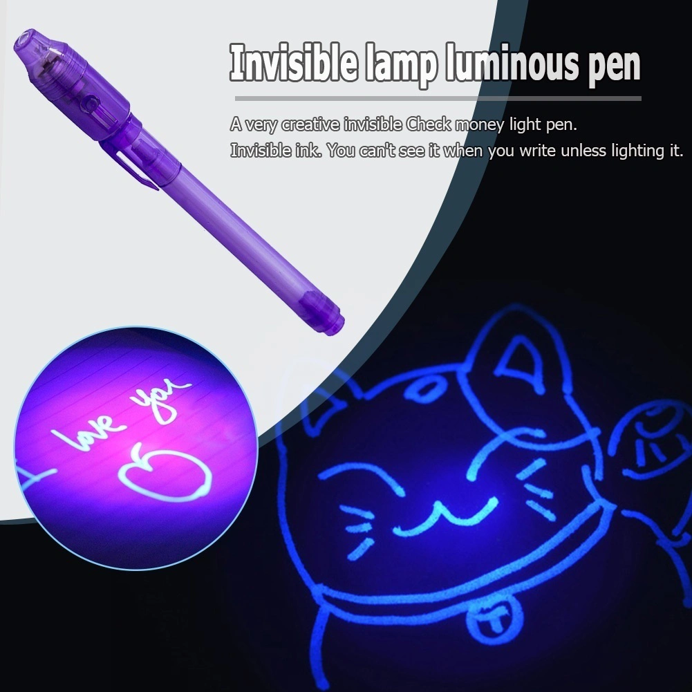 4Pcs 2 in 1 Luminous Light Pen UV Writing Invisible Ink Marker Kids Drawing Gift