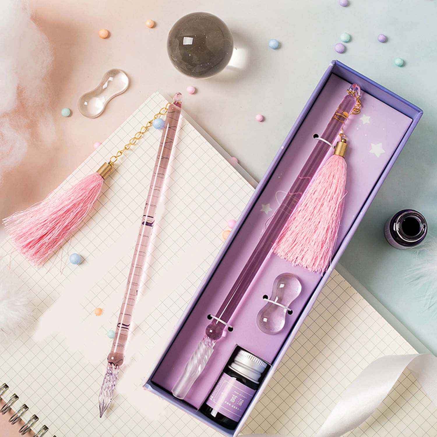 1Set Dip Pen Translucent Ink-saving Easy to Clean Art Crystal Signature Pen for Drawing