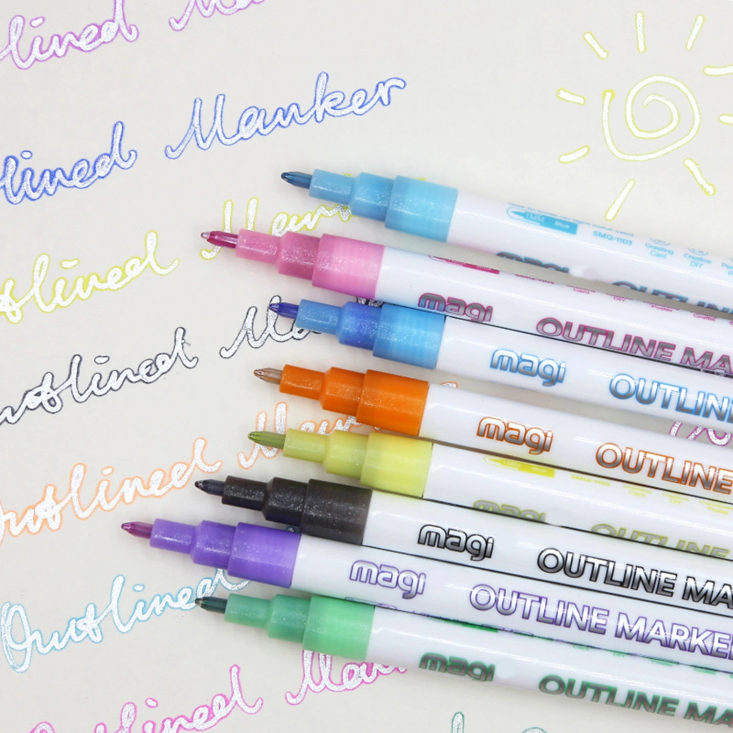 12Pcs Double Line Pens Not Fading Strong Adhesion DIY Bright Color Students Doodling Fluorescent Marker Pens for Household