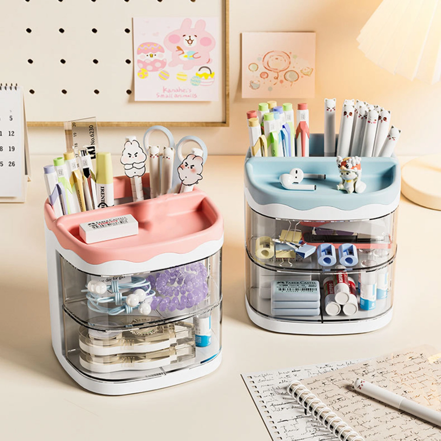 Stationery Box Multiple Grids Drawer Design Rotating Access Top Shelf Weight Capacity Transparent Visible Pen Organizer Desktop Supply