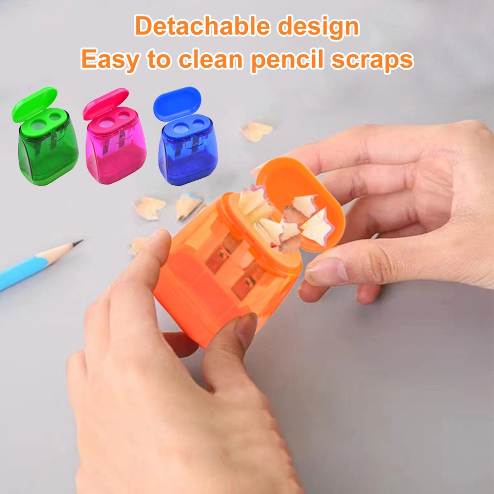 12Pcs Dual Hole Pencil Sharpeners Cute Design Carbon Steel Blades Splash-Proof Lid Clear Shavings Container Pencil Sharpeners