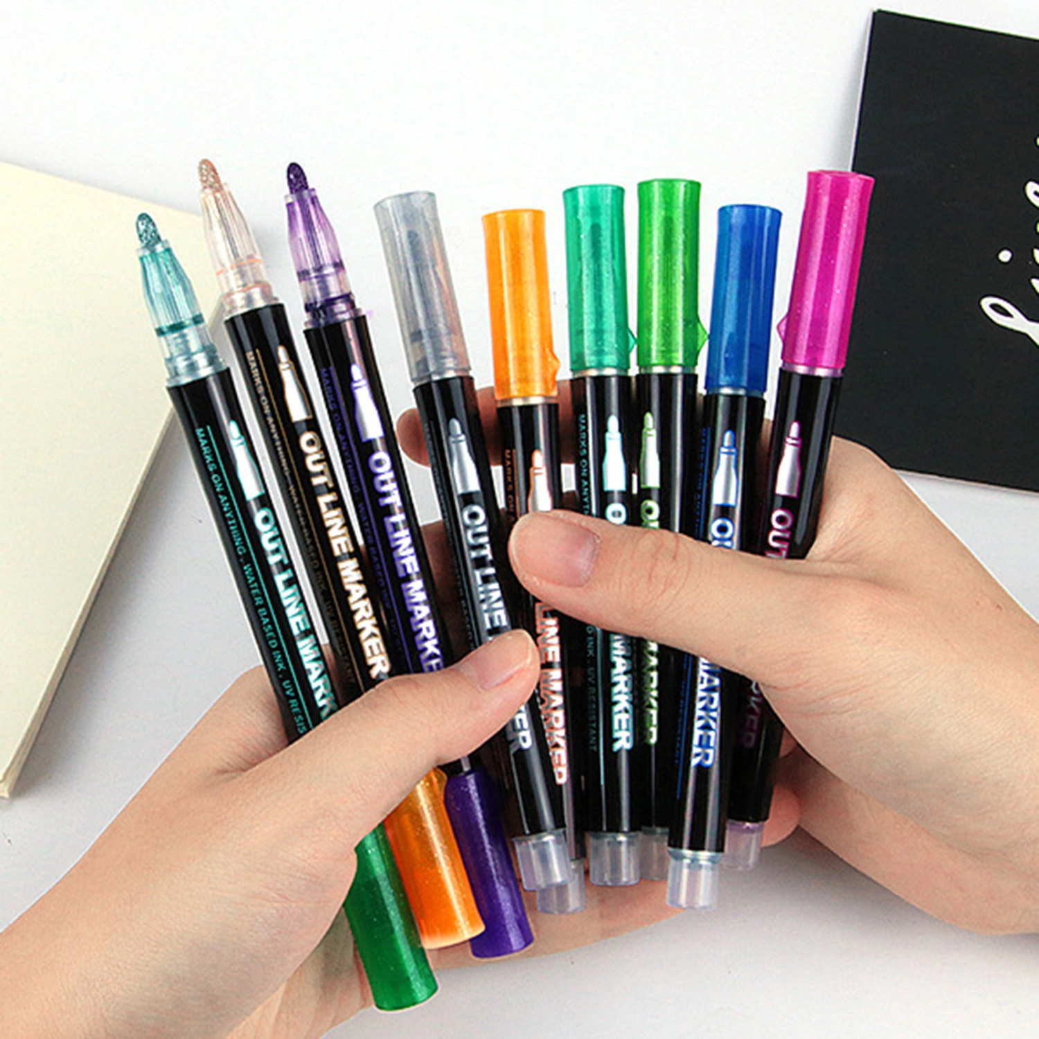 12Pcs Double Line Outline Pens Different Colors Self-Outline Metallic Markers Glitter Writing Drawing Pens DIY Art Greeting Card Outline Pens