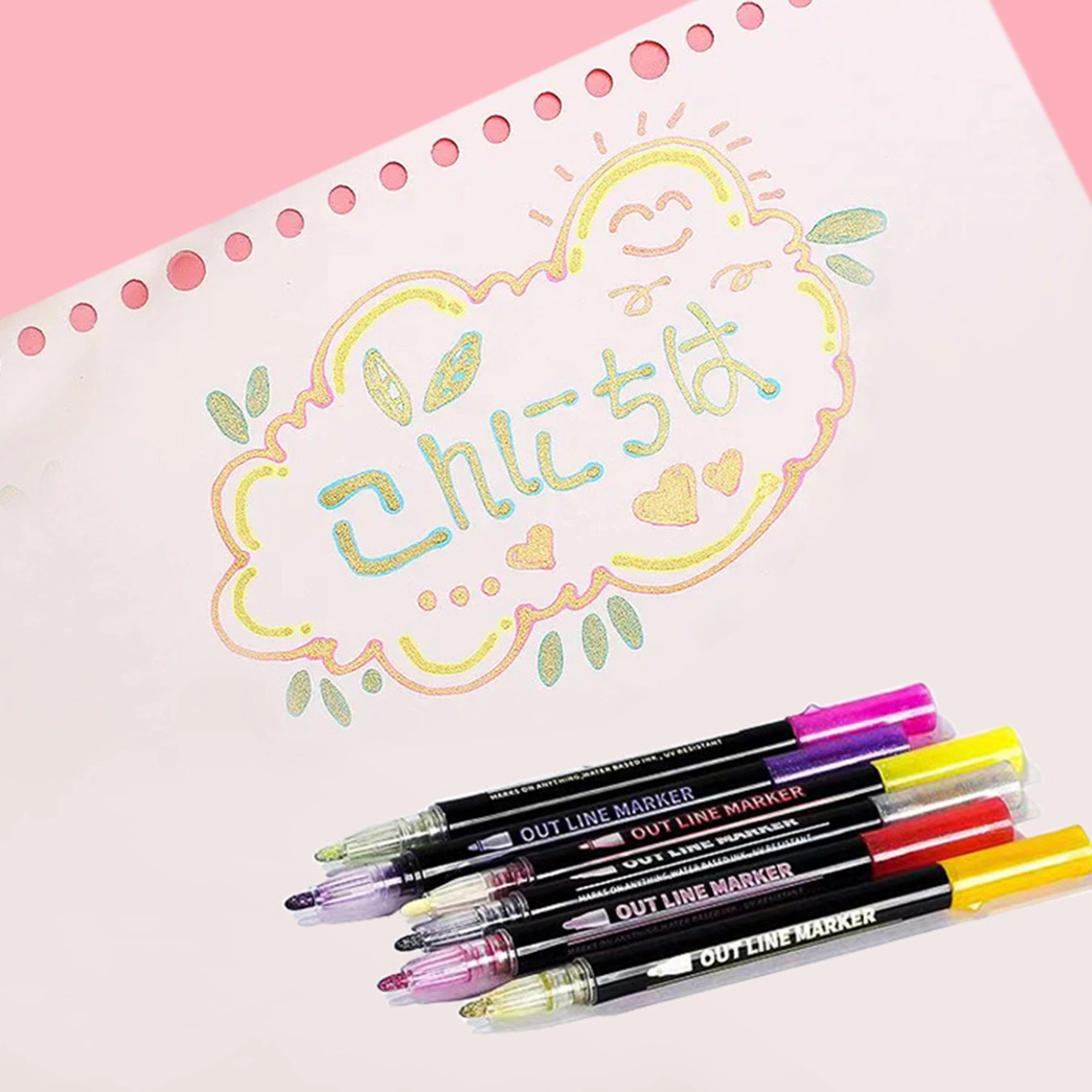 12Pcs Double Line Outline Pens Different Colors Self-Outline Metallic Markers Glitter Writing Drawing Pens DIY Art Greeting Card Outline Pens