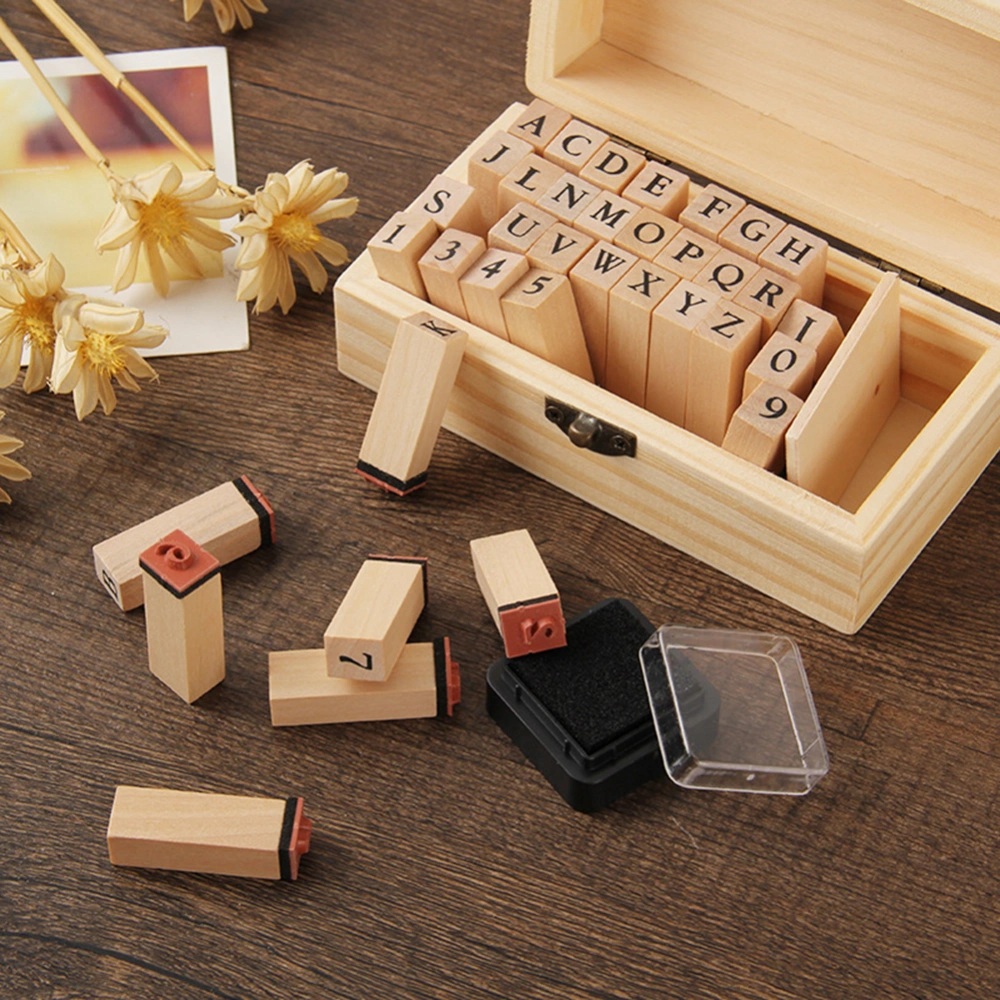 36Pcs/Set DIY Handmade Wooden Numbers English Letters Stamps Seal Diary Decor