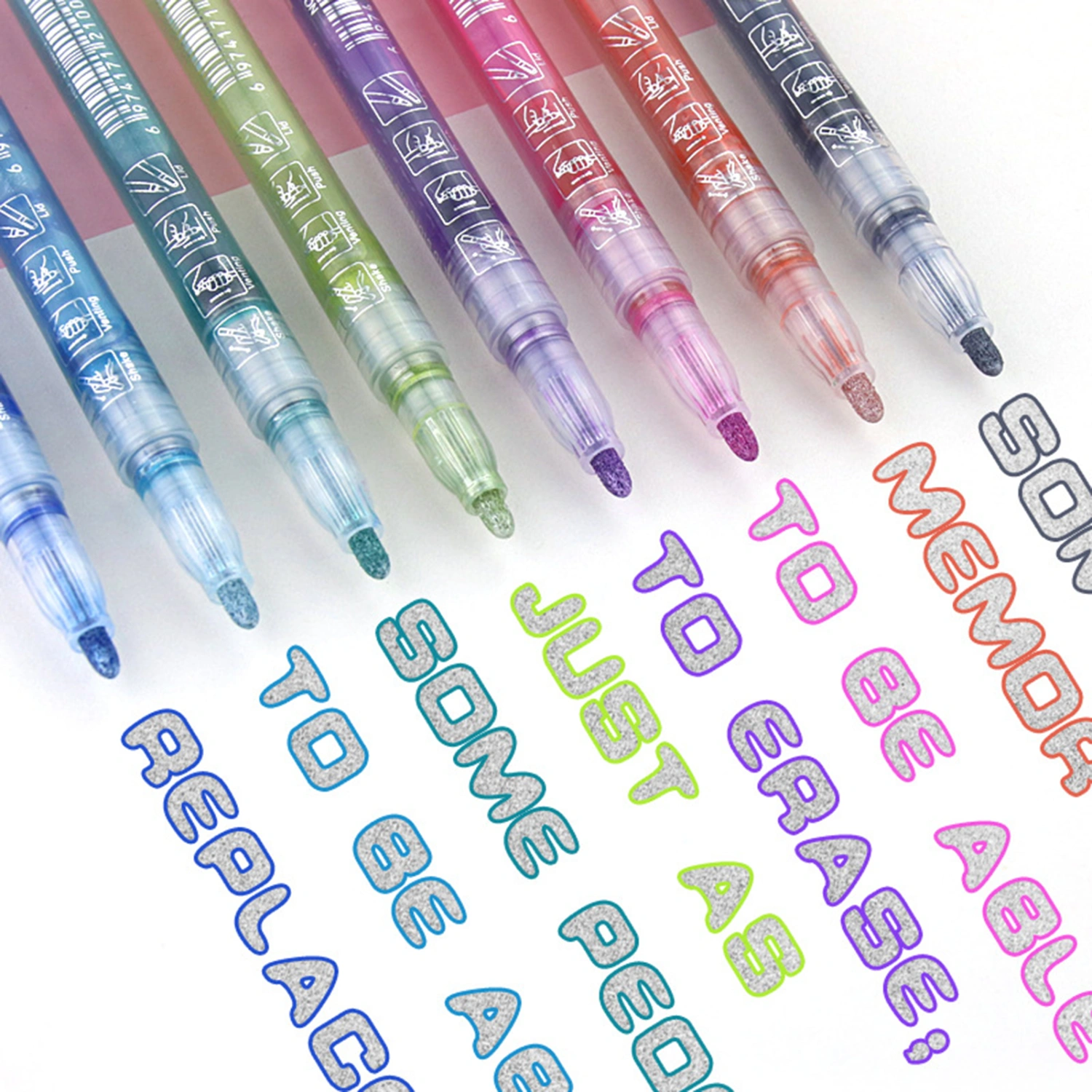 8Pcs Paint Pens Comfortable Grip Uniform Ink Output Write Fluently Fluorescent Quick-drying Marking Highlighting Waterproof Double Line Magic Metallic Paint Pens School Supplies