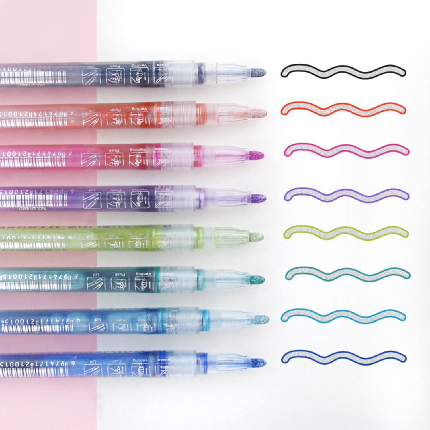 8Pcs Paint Pens Comfortable Grip Uniform Ink Output Write Fluently Fluorescent Quick-drying Marking Highlighting Waterproof Double Line Magic Metallic Paint Pens School Supplies