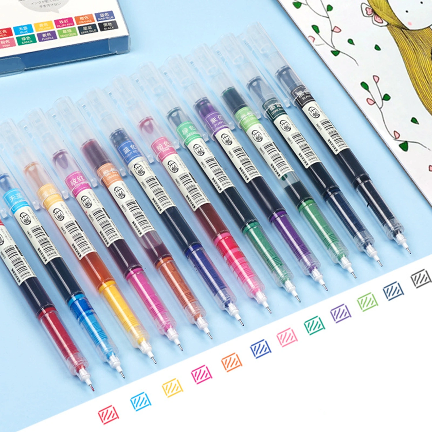 12Pcs 12 Colors Gel Pens 0.5mm Nib Comfortable Grip Large Volume Extra Fine Point Rollerball Pens Office Supplies