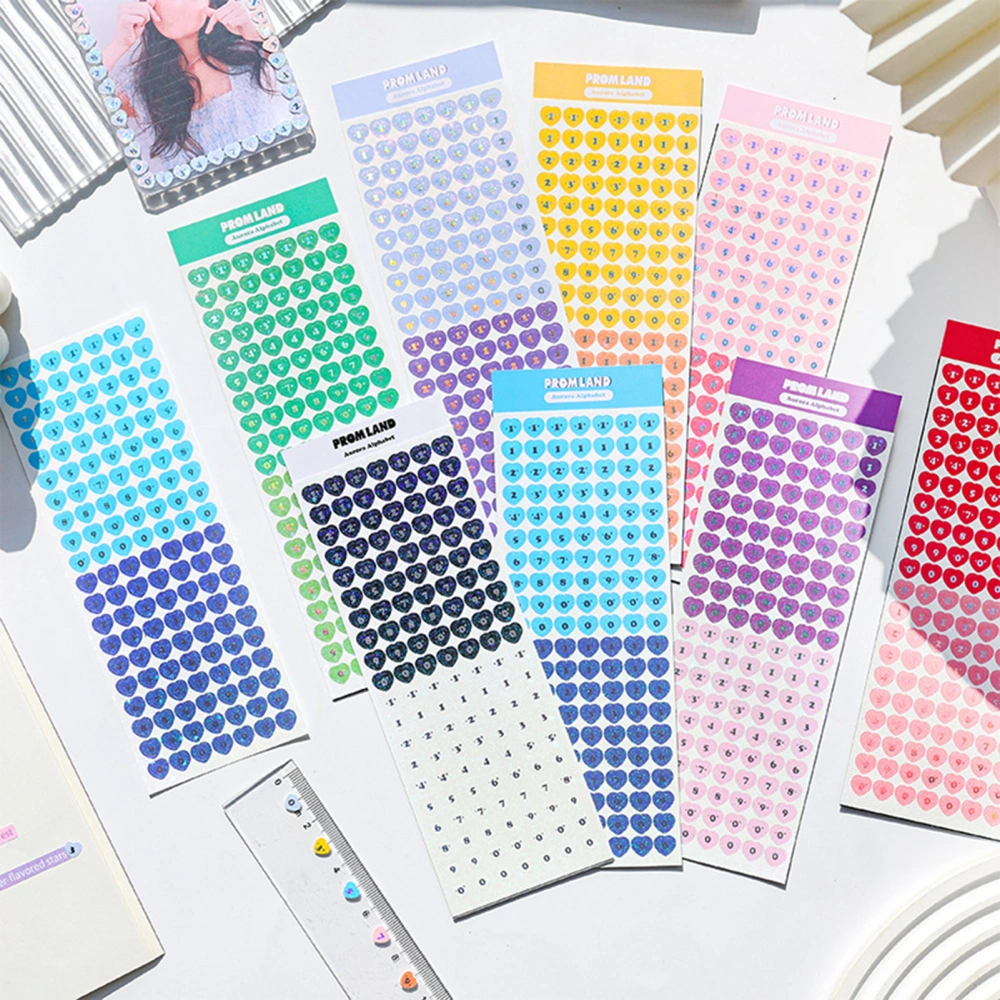 2 Sheets Colorful Number Scrapbook Sticker Love Heart Shape Waterproof PVC Adhesive Kpop Photocard Planner Journal Dairy Decoration Decal DIY Supplies