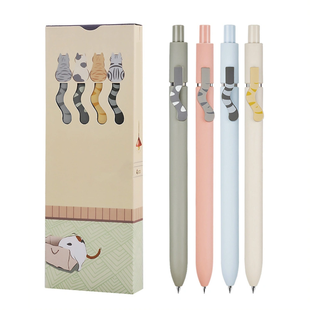 4PCS Cute Cat Gel Pens Quick-Drying Ink 0.5mm Nib Press Design Comfortable Grip Cartoon Pen for Students 