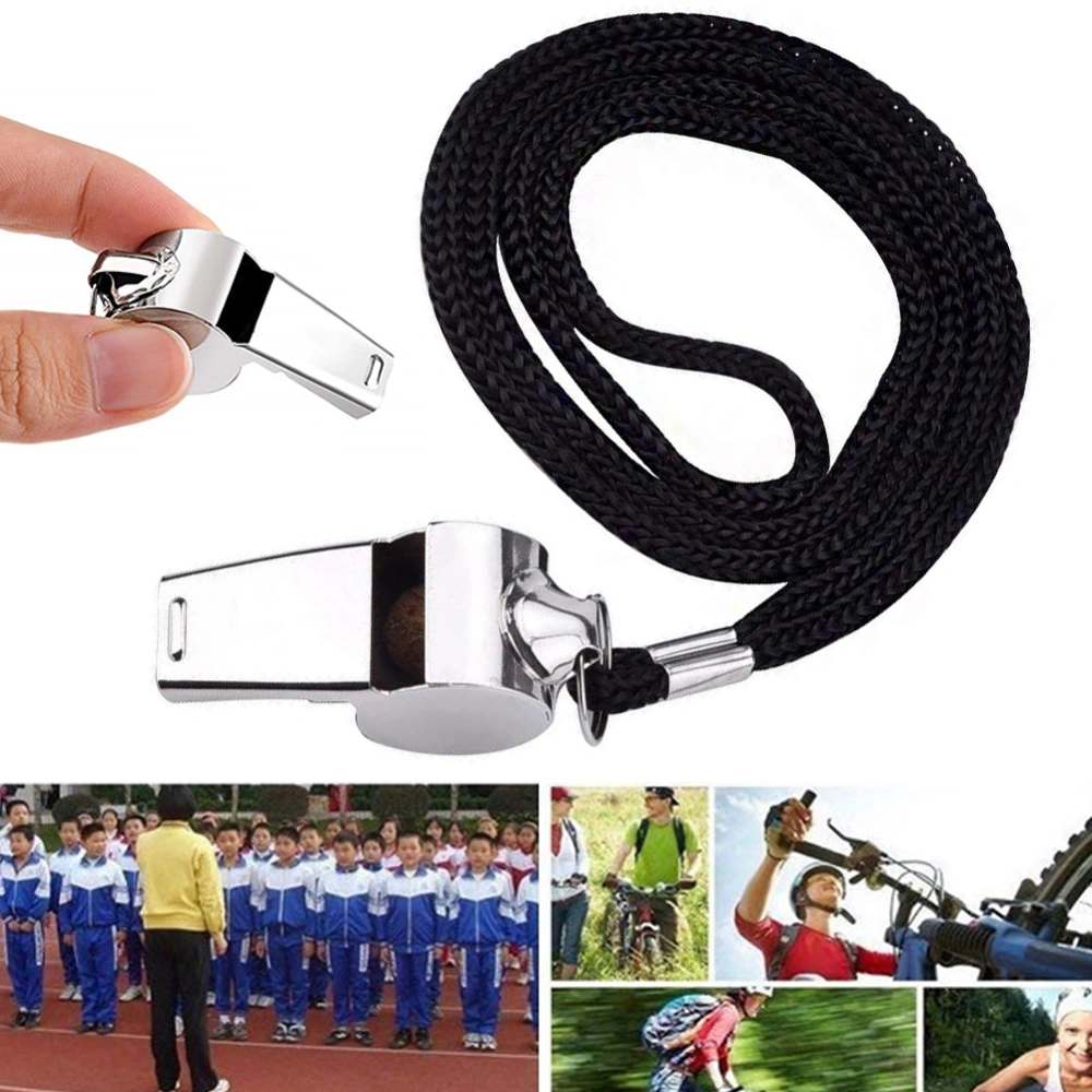 Portable Stainless Steel Referee Emergency Sports Whistle with Neck Lanyard