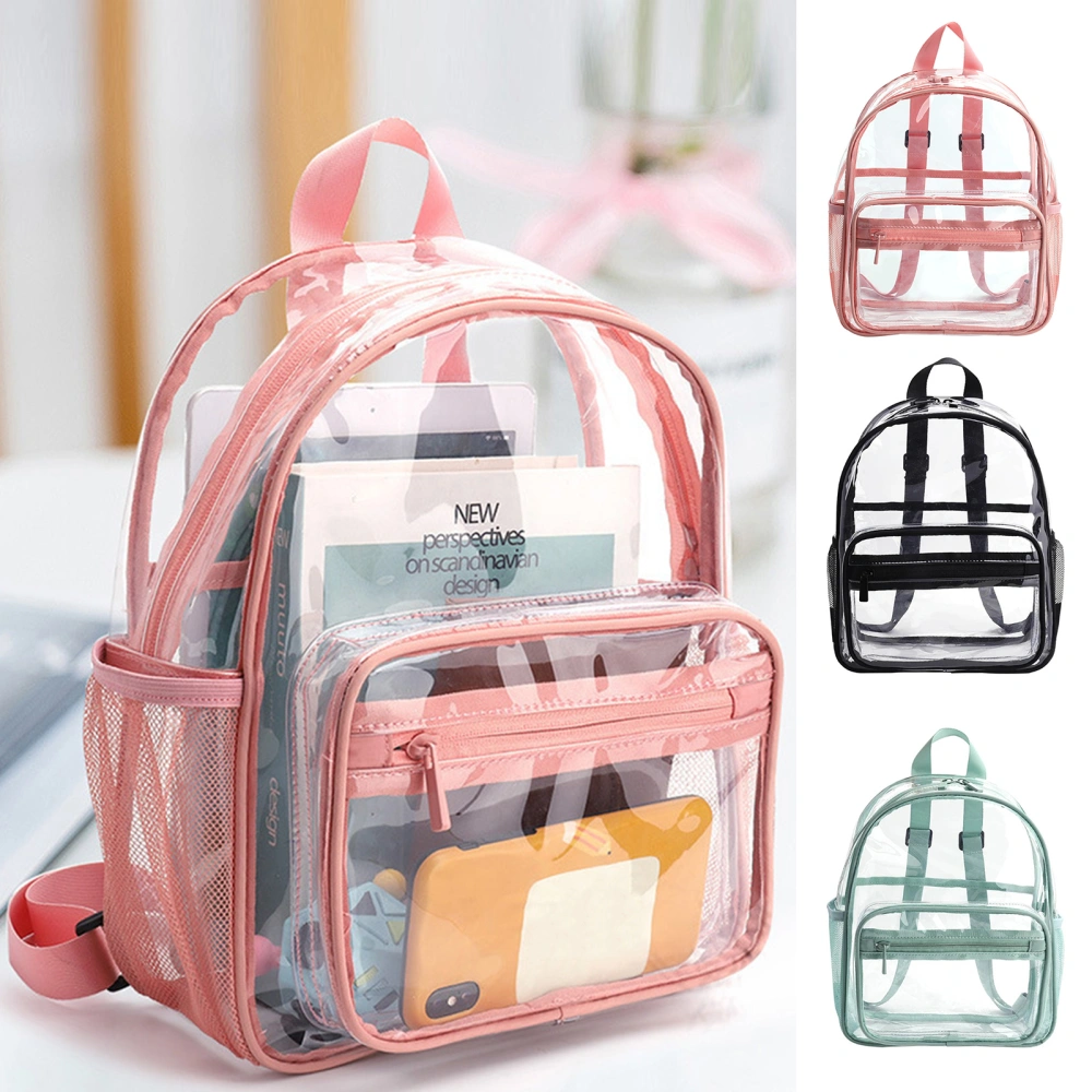 Kids Backpack Clear Visible PVC Waterproof Mesh Side Pocket Adjustable Shoulder Strap Two-way Zip Boys Girls Students Schoolbag Bookbag School Supplies