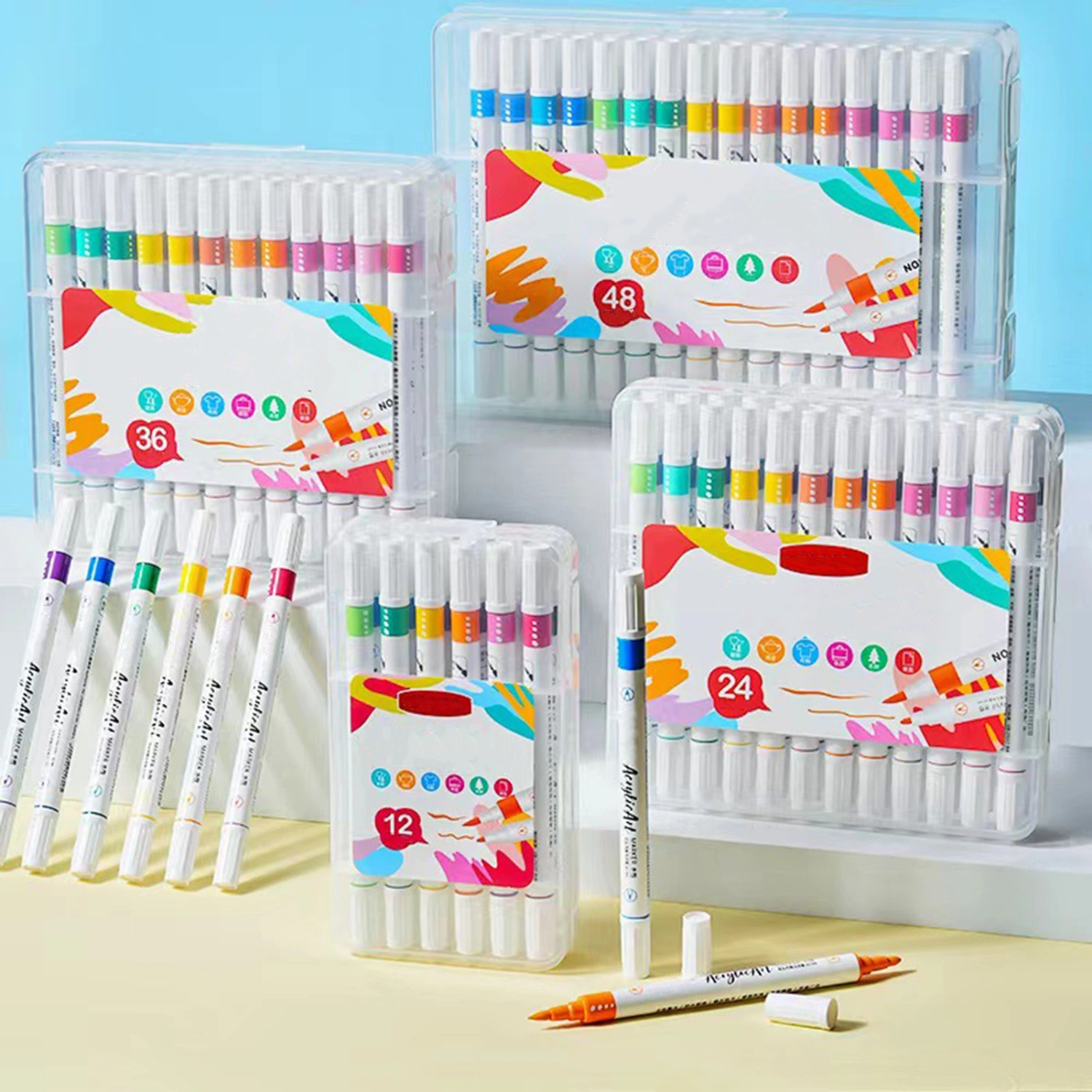 1 Set Acrylic Paint Marker Pen Double-Head Water-based Quick Dry Waterproof DIY Kids Hand-painted Drawing Marking Pen Kit Stationery Supplies