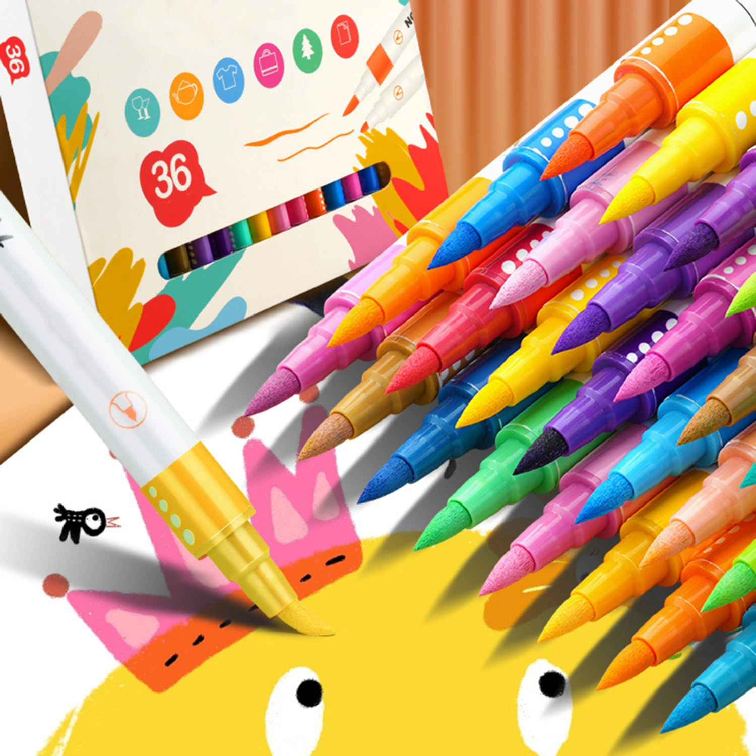 1 Set Acrylic Paint Marker Pen Double-Head Water-based Quick Dry Waterproof DIY Kids Hand-painted Drawing Marking Pen Kit Stationery Supplies