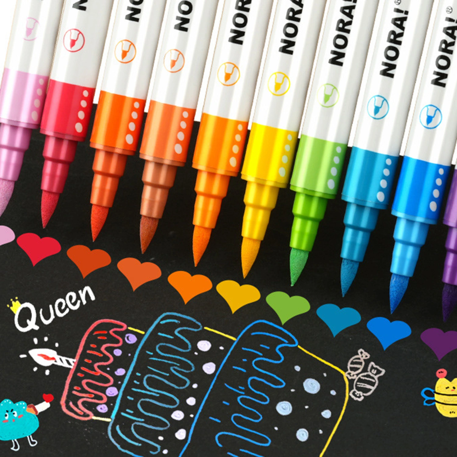 1 Set Acrylic Paint Marker Pen Double-Head Water-based Quick Dry Waterproof DIY Kids Hand-painted Drawing Marking Pen Kit Stationery Supplies
