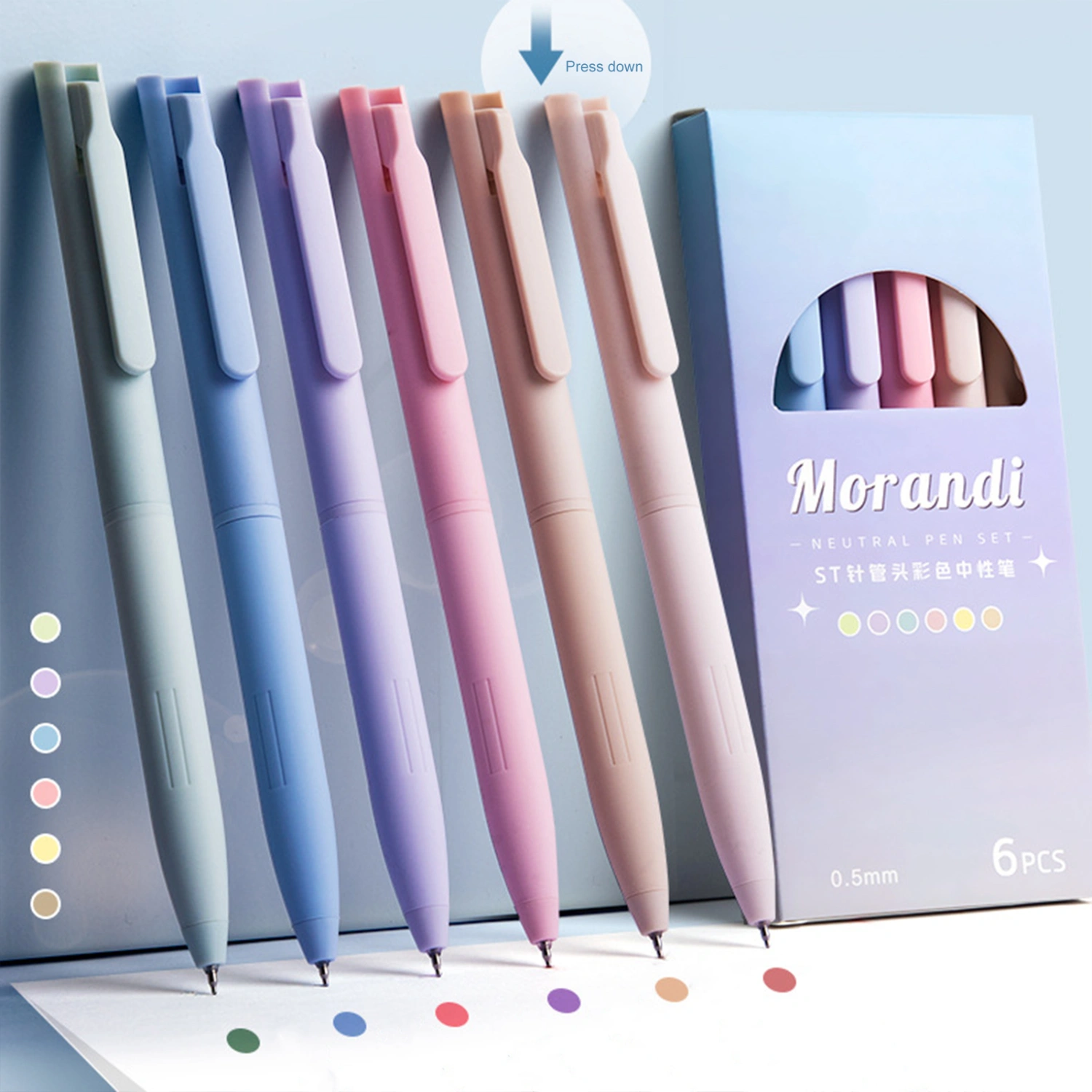 6Pcs 0.5mm Gel Pens Push Design Fine Point Fast Dry Comfort Grip Shock-proof Note Taking No Smudge Retractable Gel Ink Pens Office Use