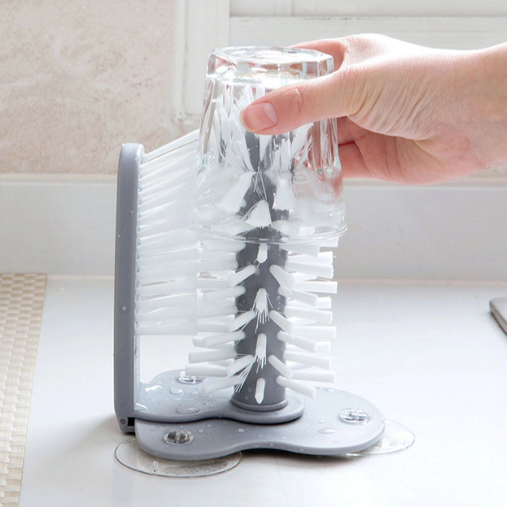 Kitchen Washing Dish 2 in 1 Brush Suction Cup Stand Glassware Bottle Cleaner