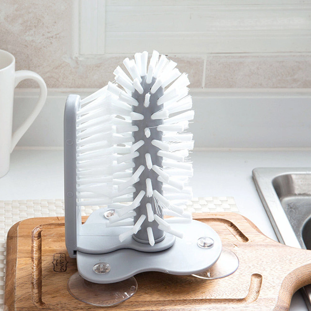 Kitchen Washing Dish 2 in 1 Brush Suction Cup Stand Glassware Bottle Cleaner