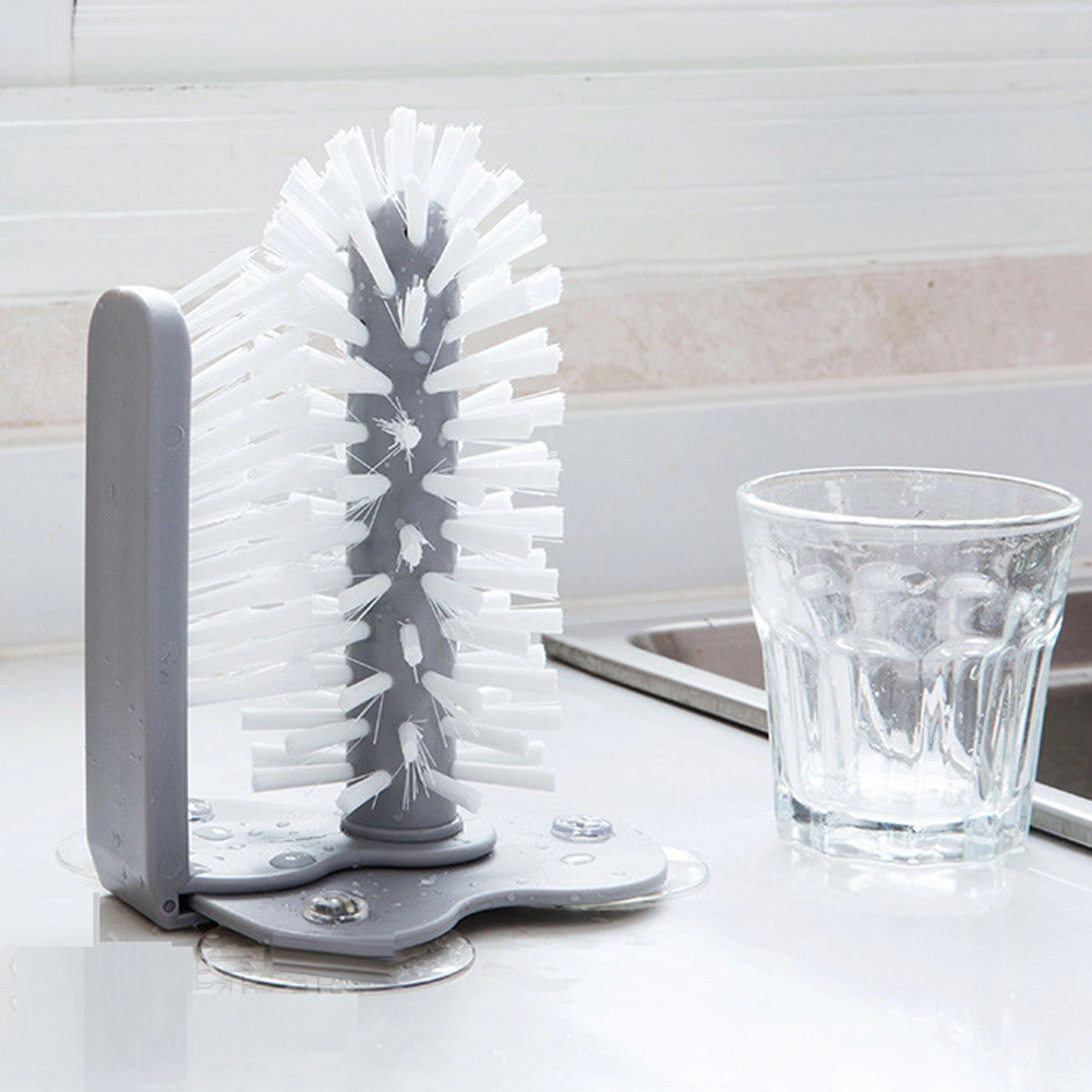 Kitchen Washing Dish 2 in 1 Brush Suction Cup Stand Glassware Bottle Cleaner