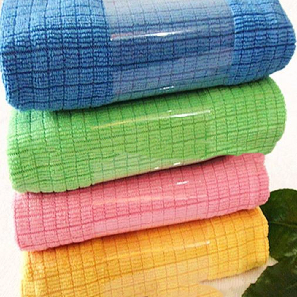 4Pcs Kitchen Strong Water Absorbent Cleaning Microfiber Plate Dish Cloth Towel