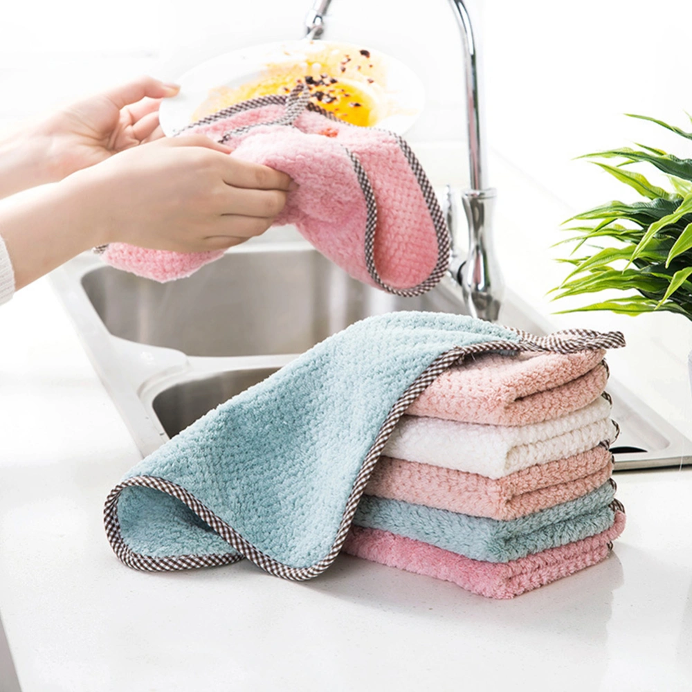 Coral Fleece Hand Towel Hanging Loop Bathroom Kitchen Cleaning Tool Dish Cloth