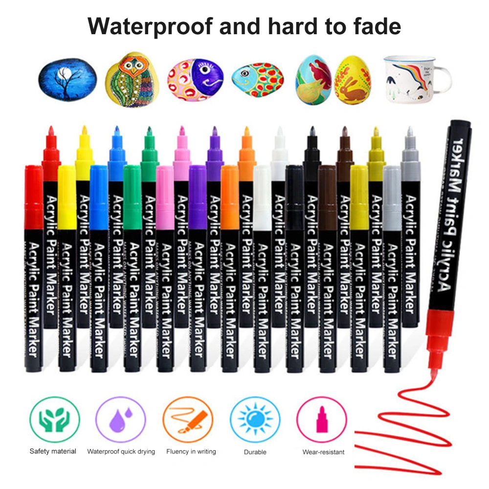 12Pcs/Set 0.7MM Acrylic Paint Marker Pen 12 Colors Water-based Quick Dry Waterproof Stone Ceramic Nail Drawing Marking Pen Kit Stationery Supplies