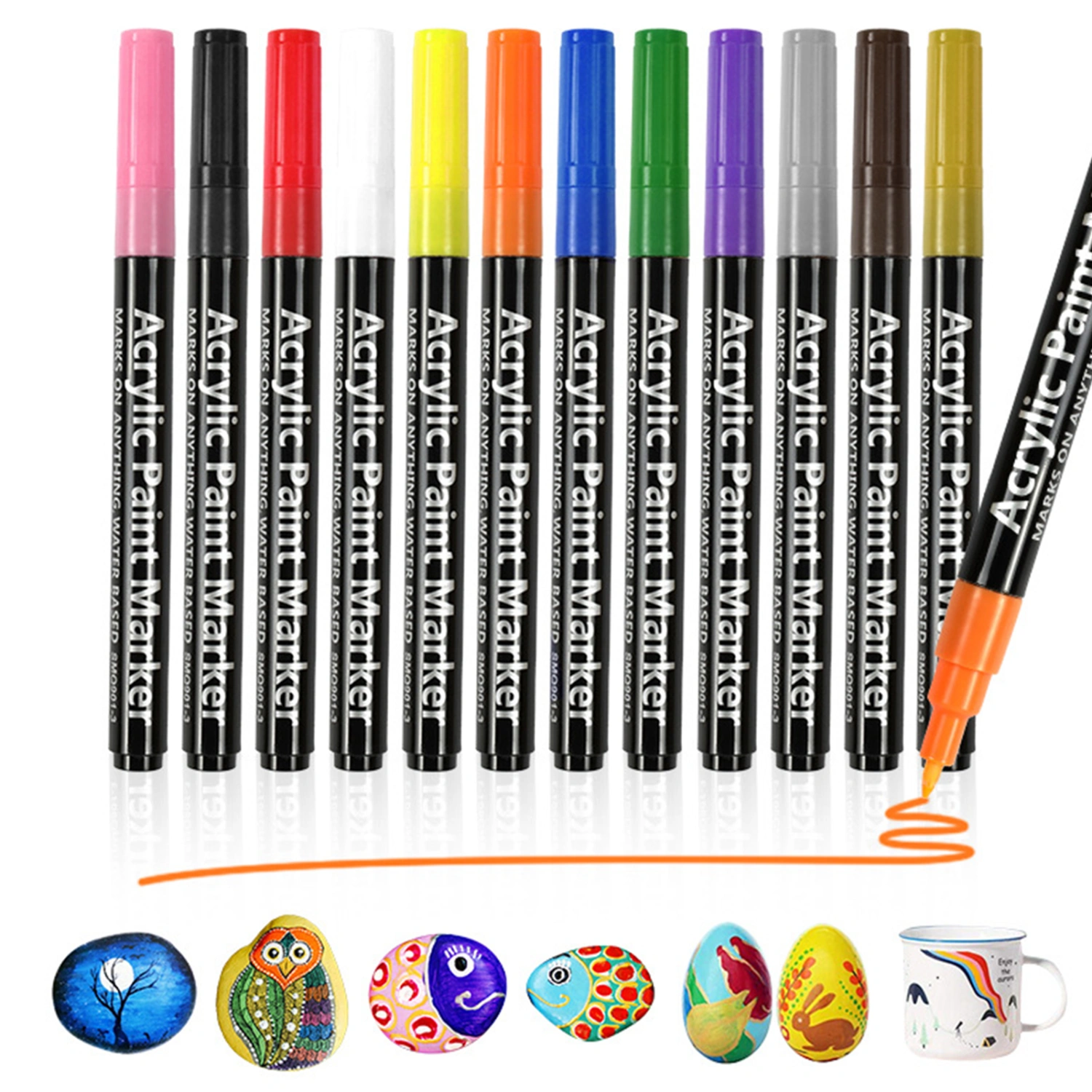 12Pcs/Set 0.7MM Acrylic Paint Marker Pen 12 Colors Water-based Quick Dry Waterproof Stone Ceramic Nail Drawing Marking Pen Kit Stationery Supplies