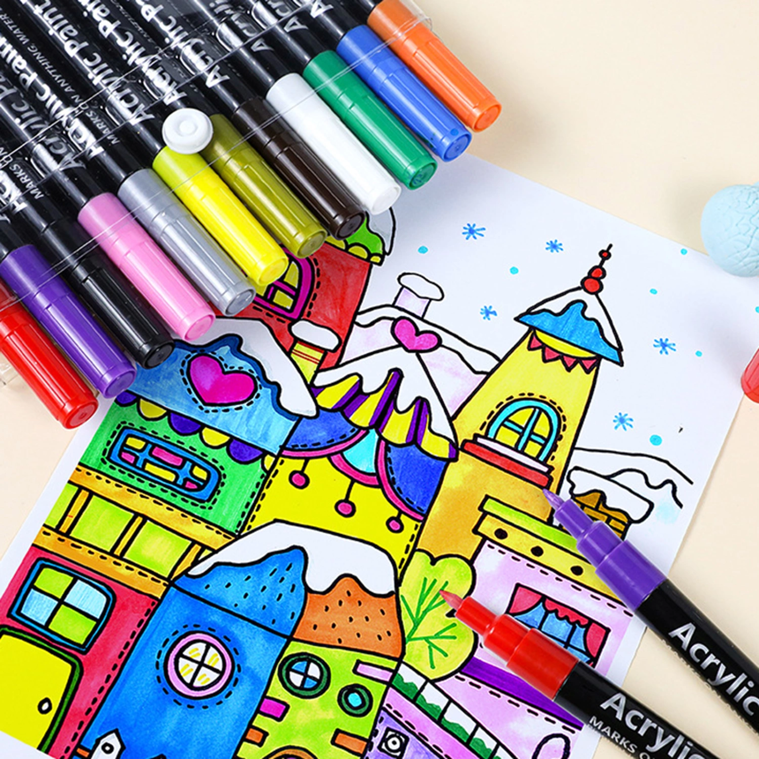 12Pcs/Set 0.7MM Acrylic Paint Marker Pen 12 Colors Water-based Quick Dry Waterproof Stone Ceramic Nail Drawing Marking Pen Kit Stationery Supplies