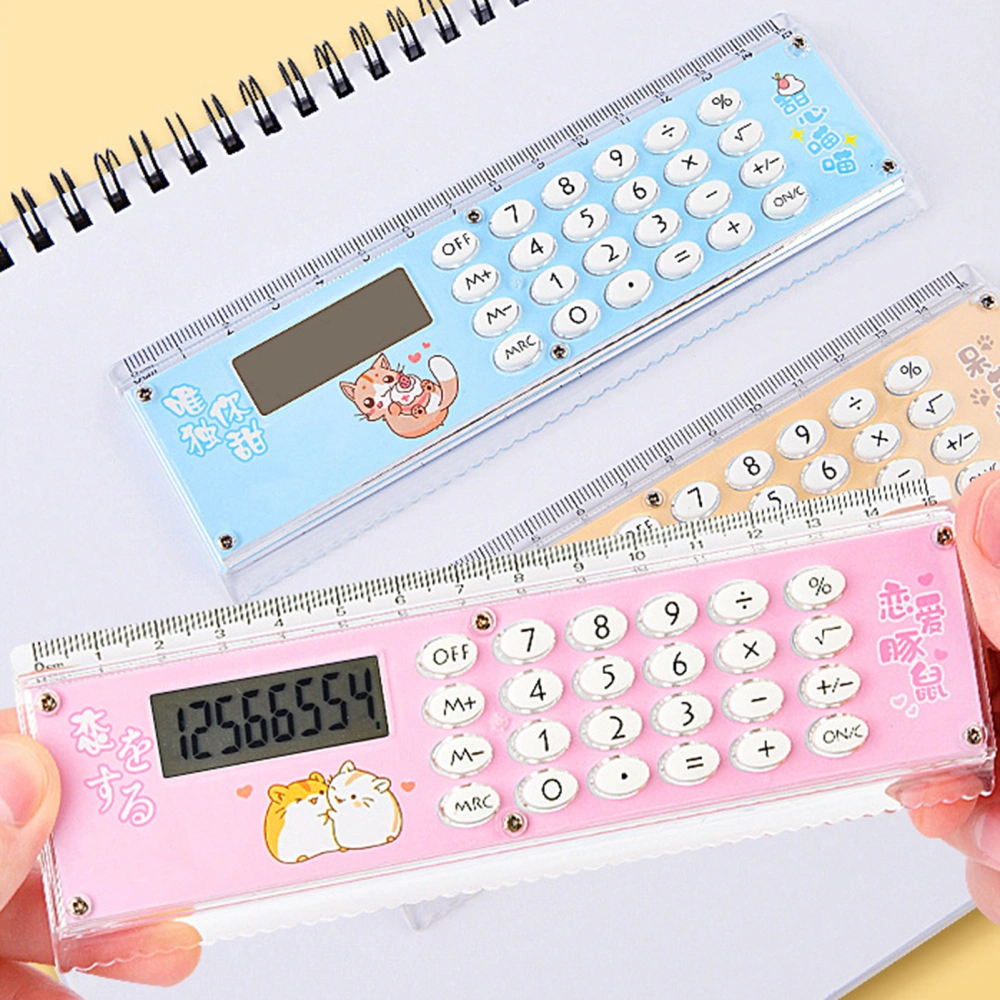 Ruler Calculator Multi-functional 2 in 1 15cm Scale 8 Digits Portable Battery Operated LCD Display Student Calculator Office Supplies