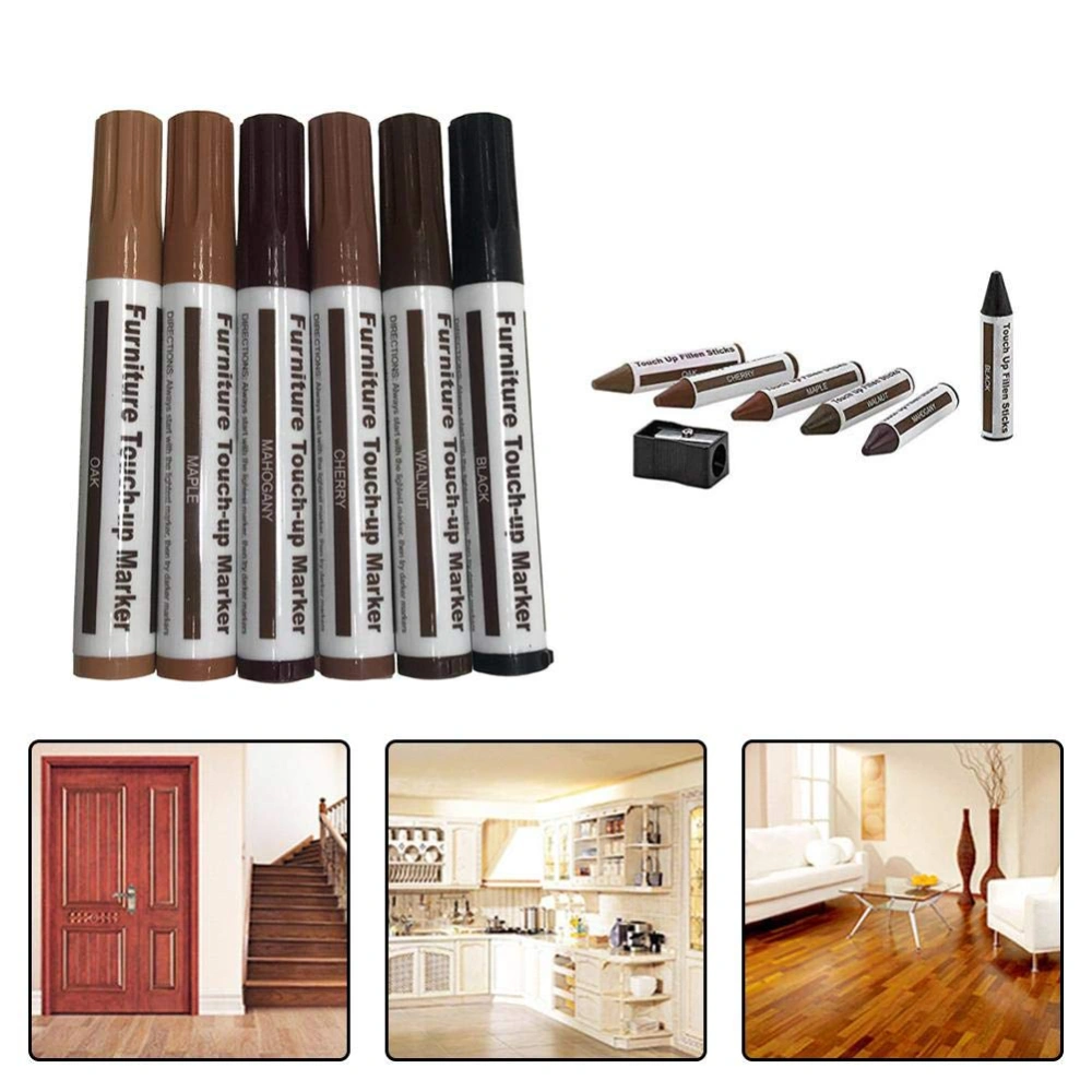 6Pcs Wood Grain Furniture Floor Repair Scratch Restore Paint Touch-up Pen Kit