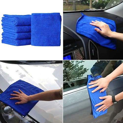 5Pcs Blue Soft Absorbent Wash Cloth Car Auto Care Microfiber Cleaning Towels