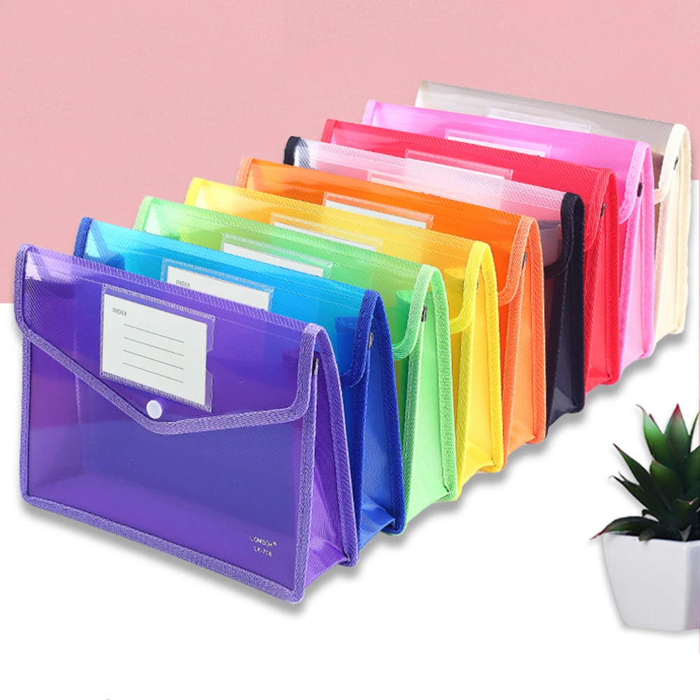 A4 Colorful File Folder with Label Pocket Horizontal Snap Button Portable Examination Paper Document File Organizer Bag School Supplies