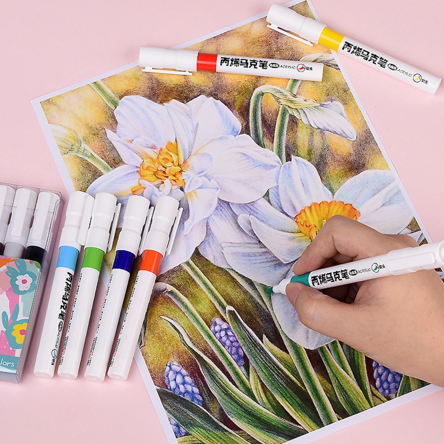12 Color/Set Acrylic Marker Washable Water-based Paint Marker Soft Head Smooth Writing Assorted Color Marker for Students