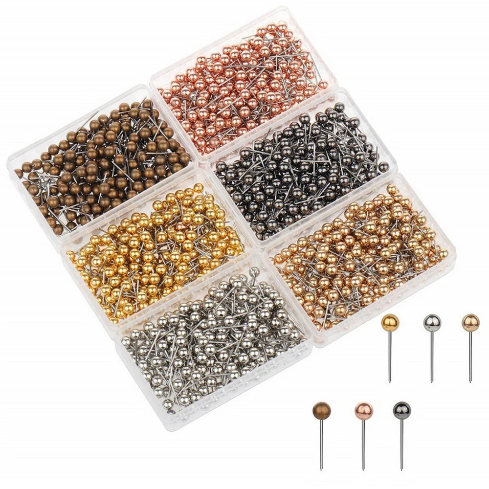 480/500Pcs Push Pin with Clear Plastic Box Metallic Color Round Ball Head Cork Bulletin Board Whiteboard Wall Map Photo Fixing Thumbtack Office Home Supplies