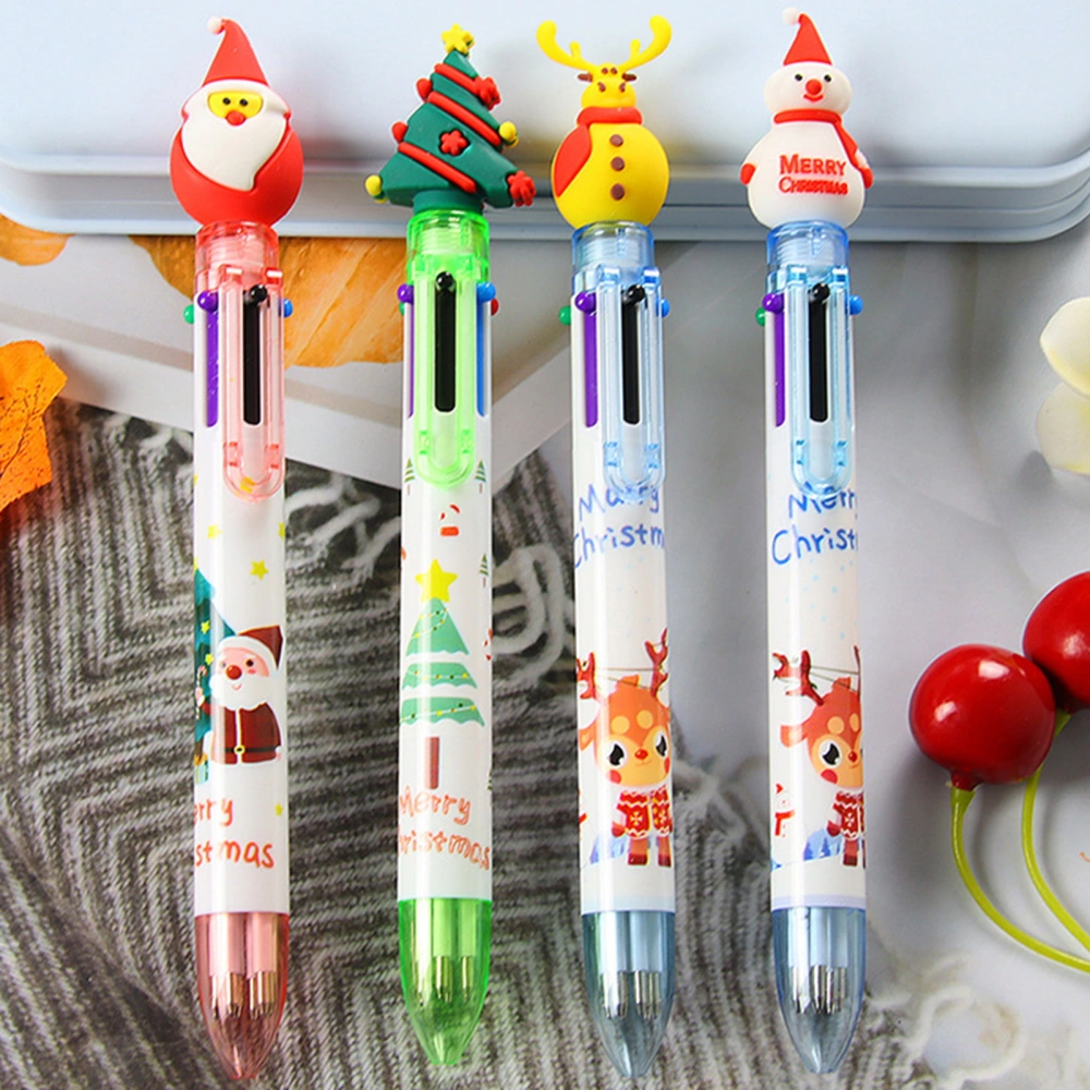 2Pcs Christmas Ballpoint Pens 6 Color Creative Stationery Gift Set with Festive Designs Smooth Writing Wear-Resistant Ballpoint Pens