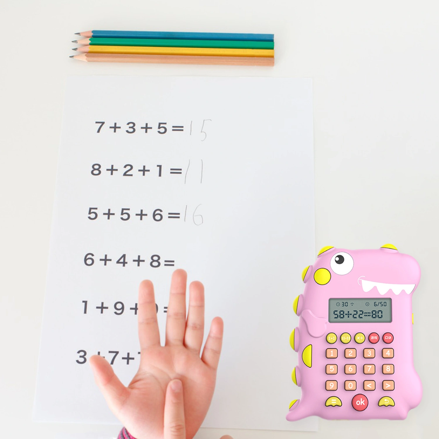 Dinosaur Shaped Digital Calculator Rechargeable LCD Display Kids Early Education Primary School Students Arithmetic Training Machine Toy Kids Gift